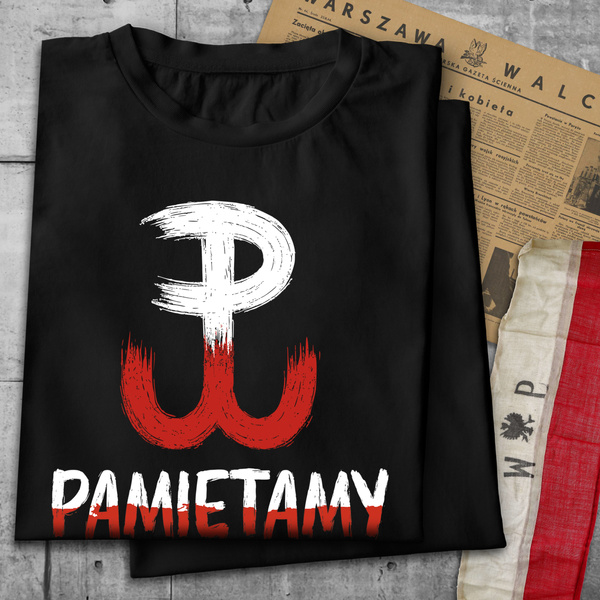 Koszulka patriotyczna T-shirt czarny - POLSKA WALCZĄCA - PAMIĘTAMY