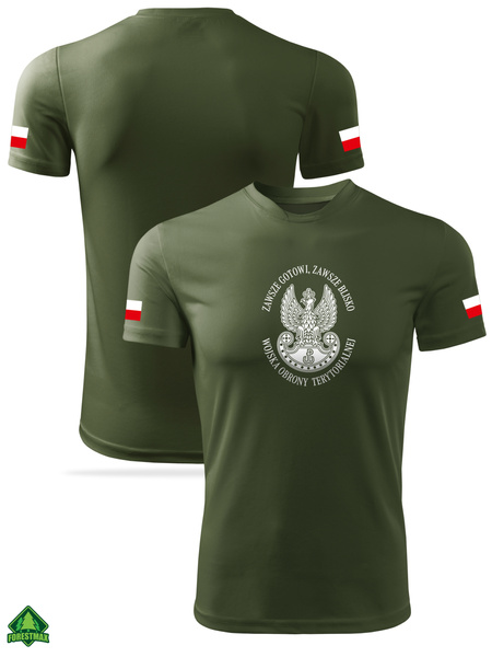 Termoaktywna koszulka wojskowa khaki - nadruk Godło WOT i flagi Polski