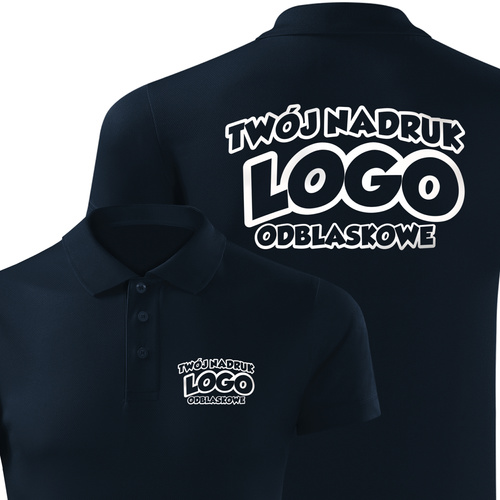 Termoaktywna męska koszulka polo z własnym nadruku - kolor granatowy