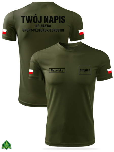 Termoaktywna koszulka WOT kolor military nadruk NAZWISKO, STOPIEŃ, NAPIS NA PLECACH