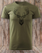 Myśliwska koszulka bawełniana T-shirt zieleń wojskowa nadruk - GŁOWA BYKA