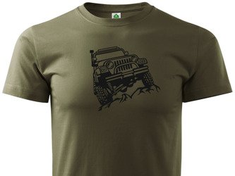 Koszulka T-shirt nadruk OFF ROAD - JEEP WRANGLER - zieleń wojskowa