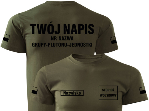 Koszulka WOT nadruk:  stopień + nazwisko + własny napis + flagi gaszone