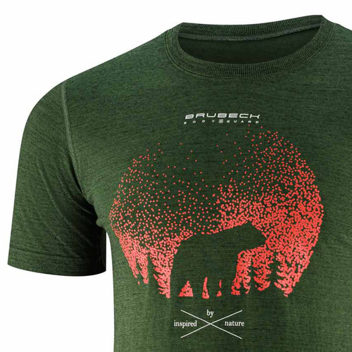 Termoaktywny T-shirt BRUBECK Outdoor Wool Pro ciemny zielony - Niedźwiedź