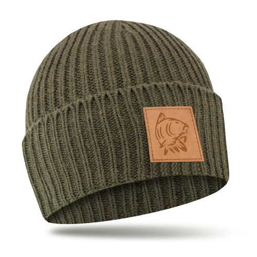 Wędkarska czapka zimowa khaki OAK z emblematem KARP