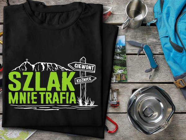 Czarna koszulka T-shirt nadruk SZLAK MNIE TRAFIA