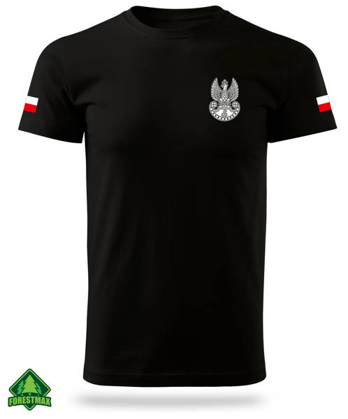 Czarna koszulka z Orłem WOT i flagami Polski