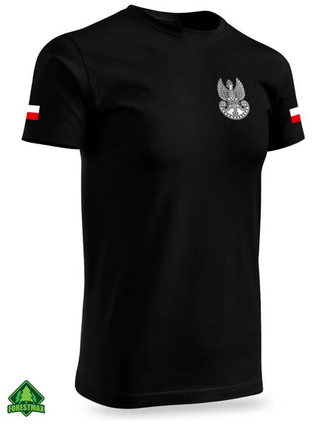 Czarna koszulka z Orłem WOT i flagami Polski