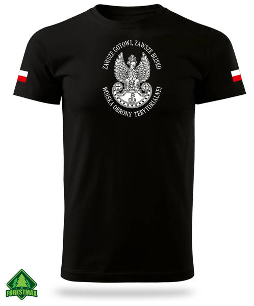 Czarna koszulka z godłem WOT i flagami Polski