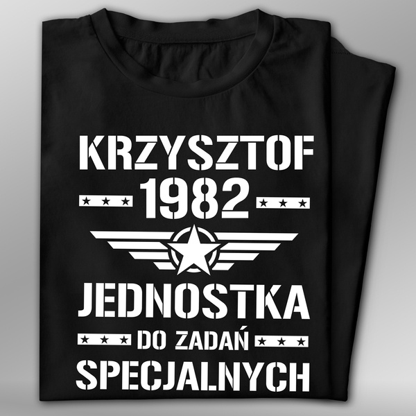 Koszulka T-shirt nadruk JEDNOSTKA SPECJALNA + IMIĘ I DATA URODZENIA