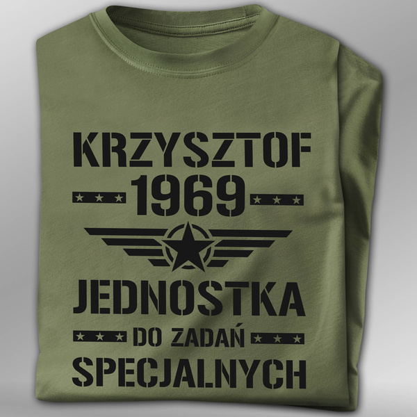 Koszulka T-shirt nadruk JEDNOSTKA SPECJALNA + IMIĘ I DATA URODZENIA