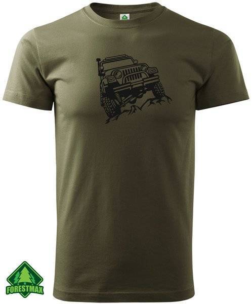 Koszulka T-shirt nadruk OFF ROAD - JEEP WRANGLER - zieleń wojskowa
