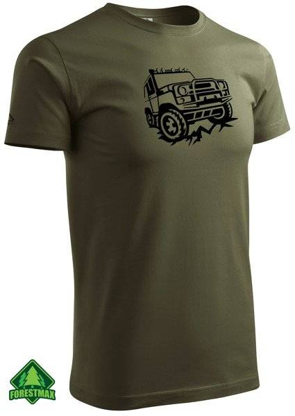 Koszulka T-shirt nadruk OFF ROAD - UAZ  - zieleń wojskowa
