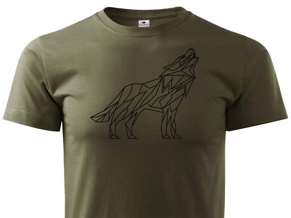 Koszulka T-shirt z myśliwskim nadrukiem geometrycznym Wilk