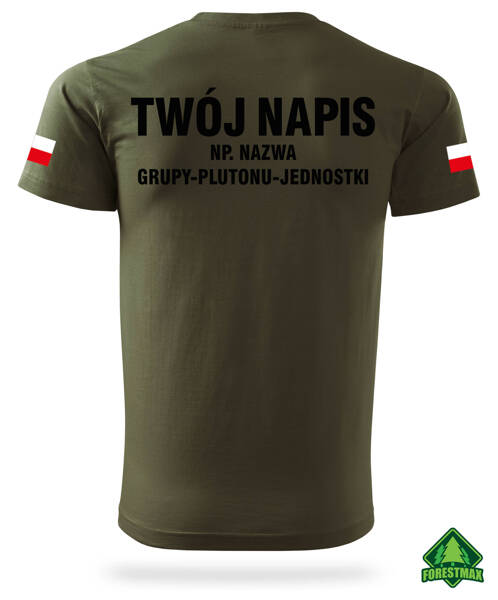 Koszulka WOT nadruk:  stopień + nazwisko + własny napis + flagi Polski