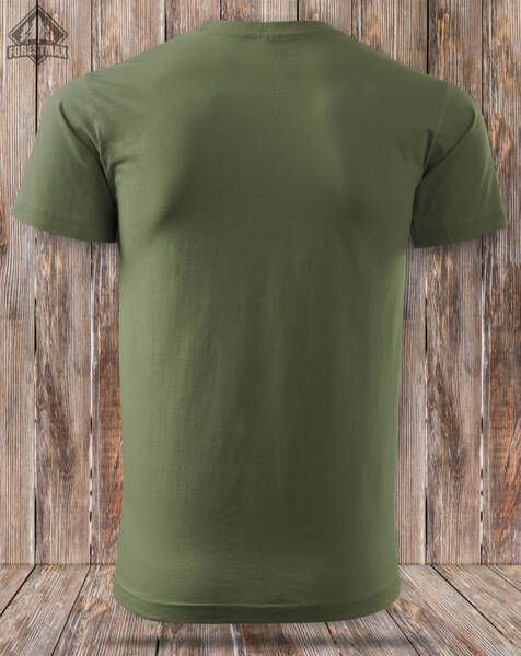 Koszulka bawełniana T-shirt khaki, mały nadruk - JAMNIK GŁADKOWŁOSY