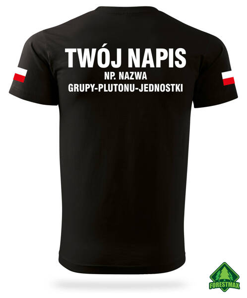 Koszulka czarna nadruk - orzeł WOT + własny napis + flagi Polski