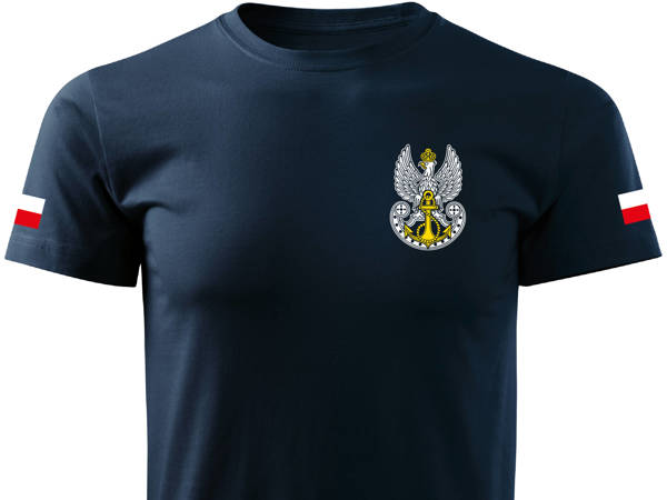 Koszulka z godłem Marynarki Wojennej i flagami PL