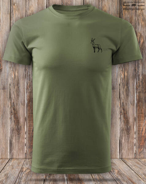 Myśliwska koszulka bawełniana T-shirt khaki mały nadruk - BYK wz.2