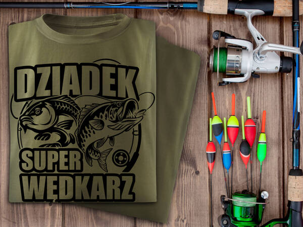 Wędkarska koszulka T-shirt nadruk DZIADEK SUPER WĘDKARZ