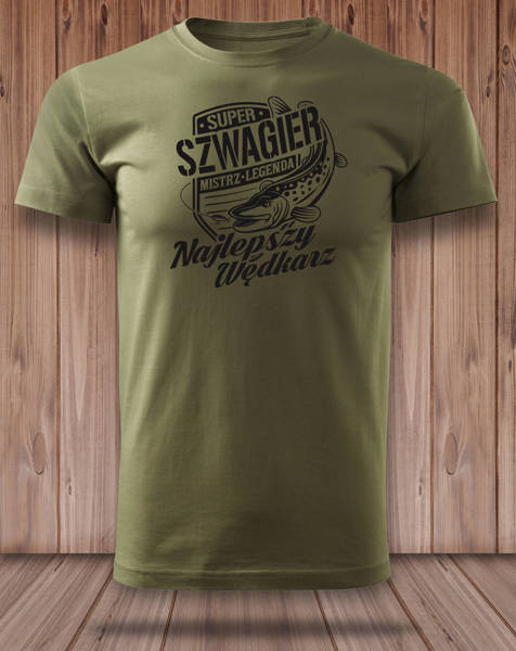 Wędkarska koszulka T-shirt nadruk SZWAGIER NAJLEPSZY WĘDKARZ